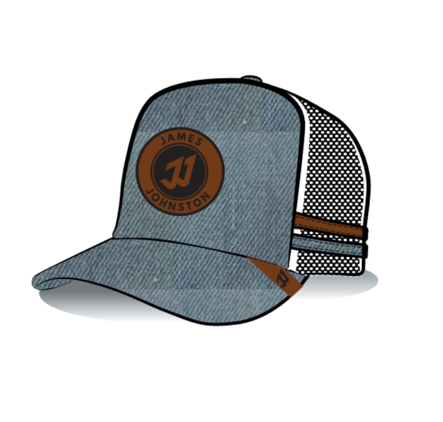 JJ Blue Denim/Brown Leather Trucker Cap