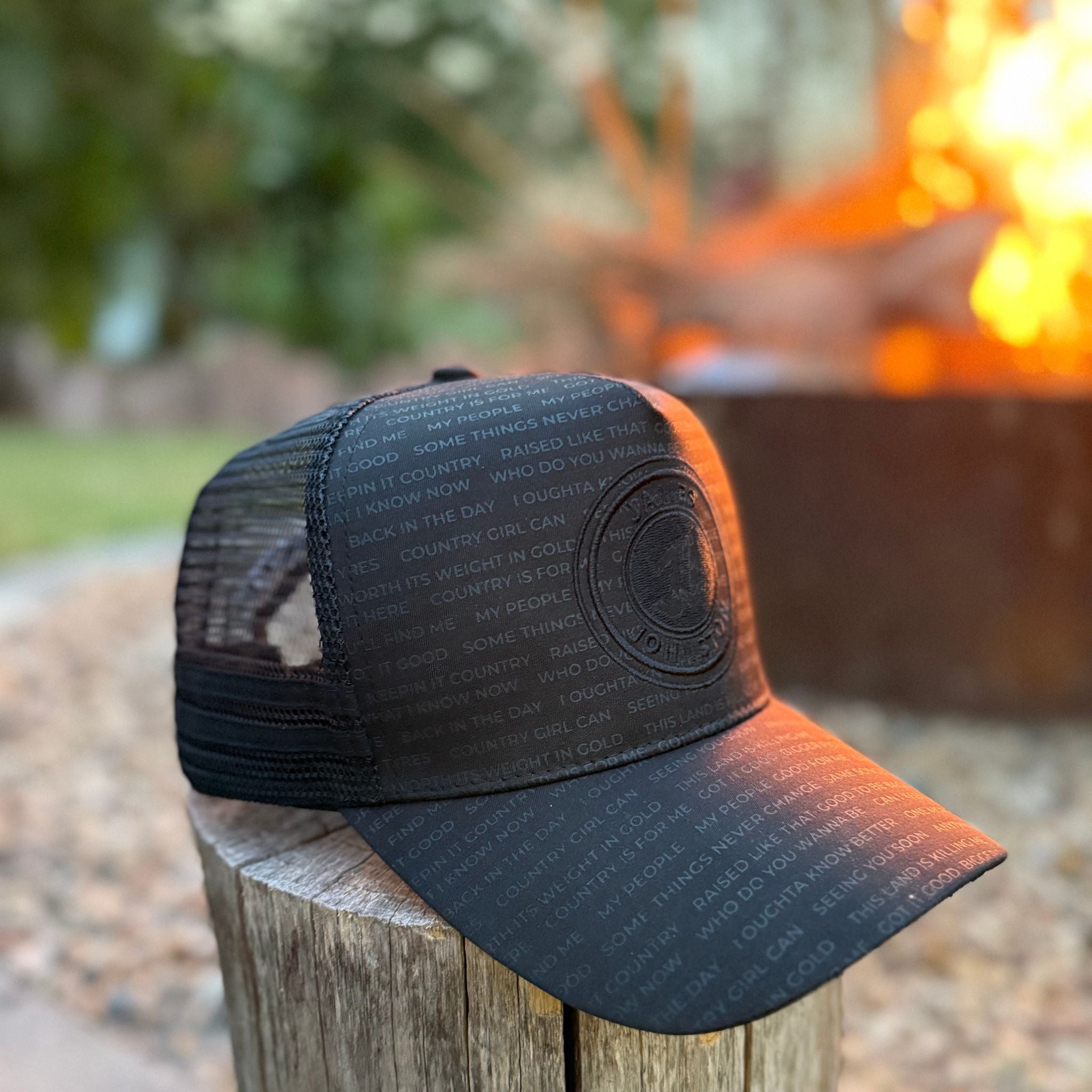 JJ BLACK (with song titles) TRUCKER CAP – JAMES JOHNSTON MERCH