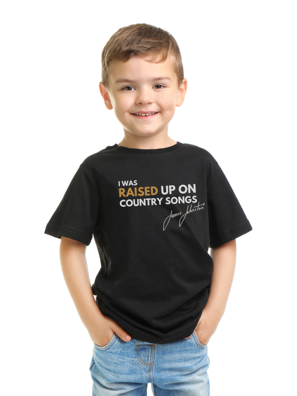 Kids | Black T-shirt - 'RAISED UP ON COUNTRY SONGS' - Gold ...