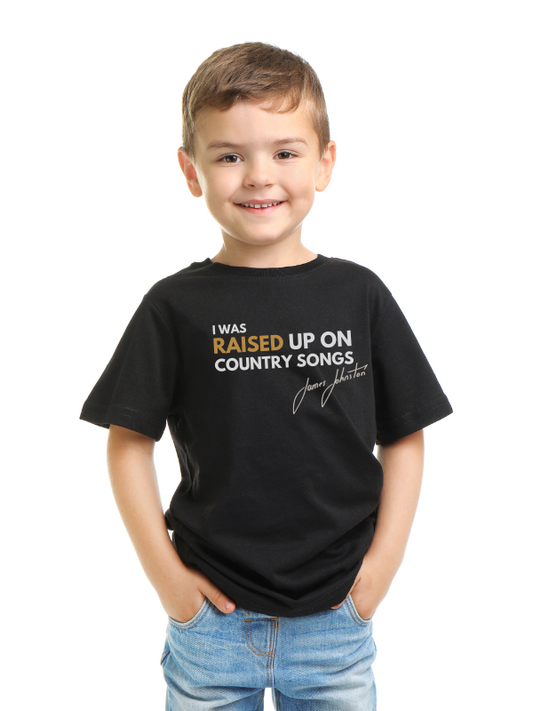 Kids | Black T-shirt - 'RAISED UP ON COUNTRY SONGS' - Gold
