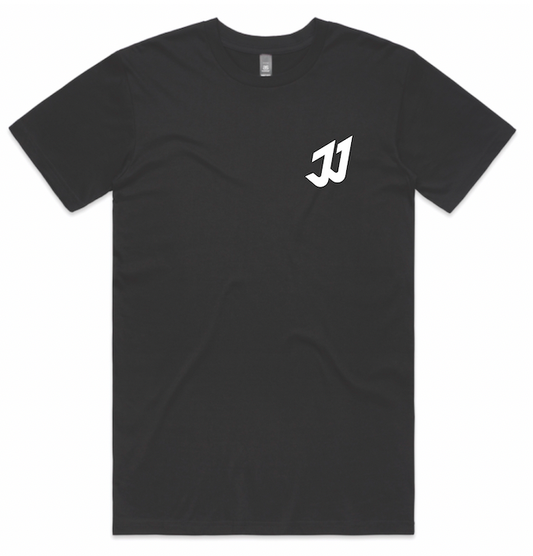 Ladies | Black T-shirt -  'JJ' - Large Round JJ Logo Back